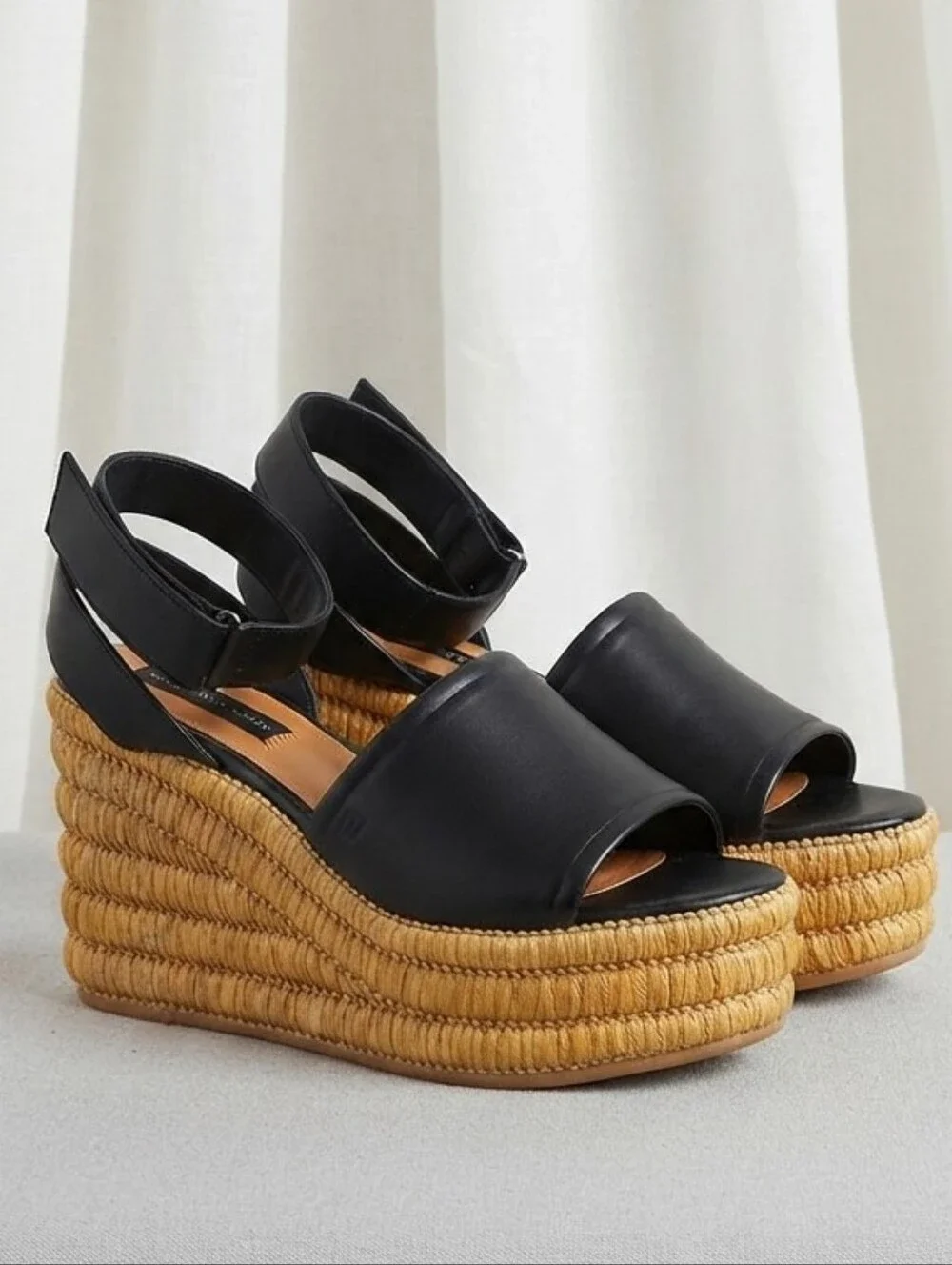 Franco Sarto Women's Toni Espadrille Wedge Sandals in black leather.
